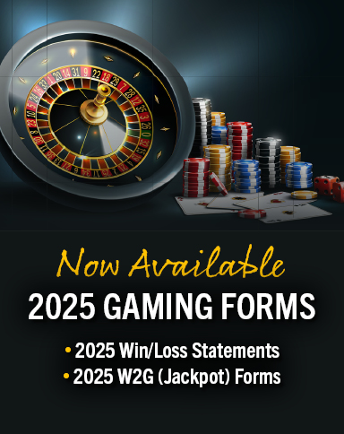2025 Gaming Forms now available with roulette wheel, chips and cards