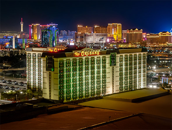 the orleans with the las vegas strip backdrop