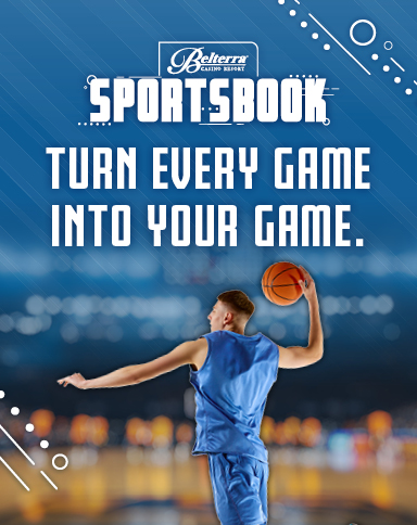 Belterra Sportsbook basketball player about to dunk