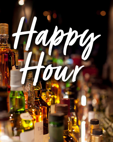 Happy Hour image of bottles of alcohol