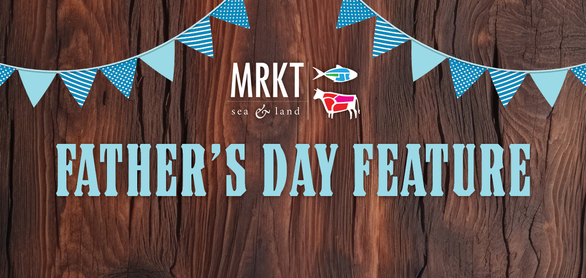 mrkt logo with father's day feature text on wood background with ribbons
