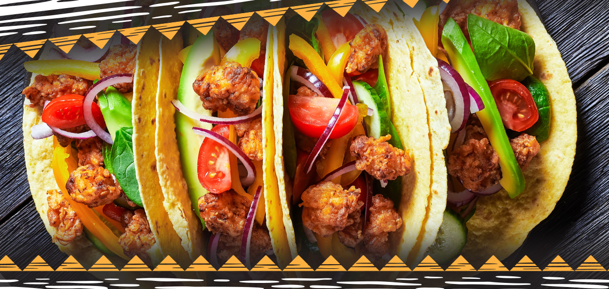 tacos with a yellow and black border