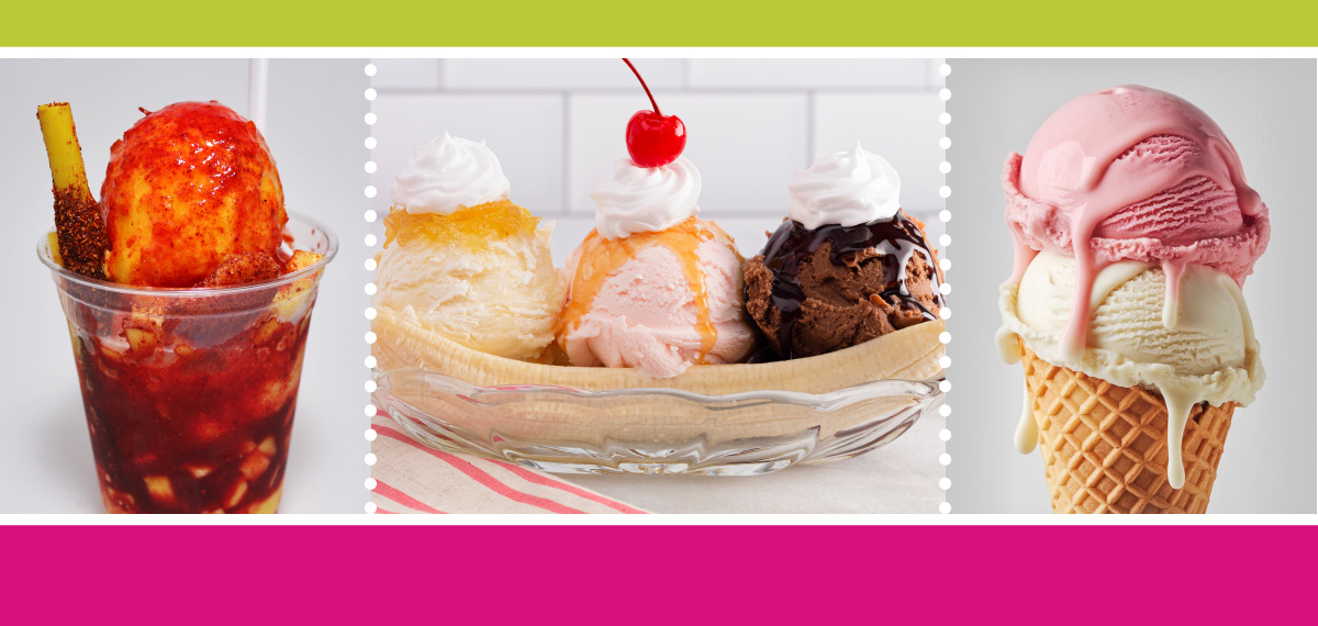 ice cream cone and banana split