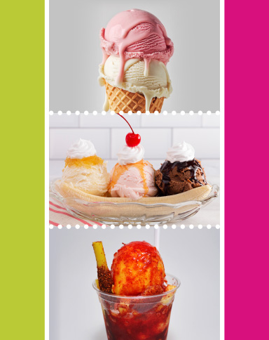 ice cream cone and banana split