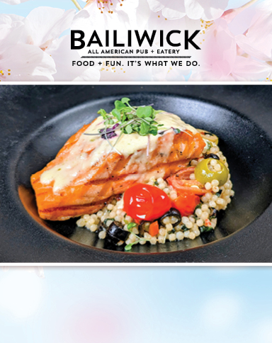 bailiwick logo with food special below it on a spring background