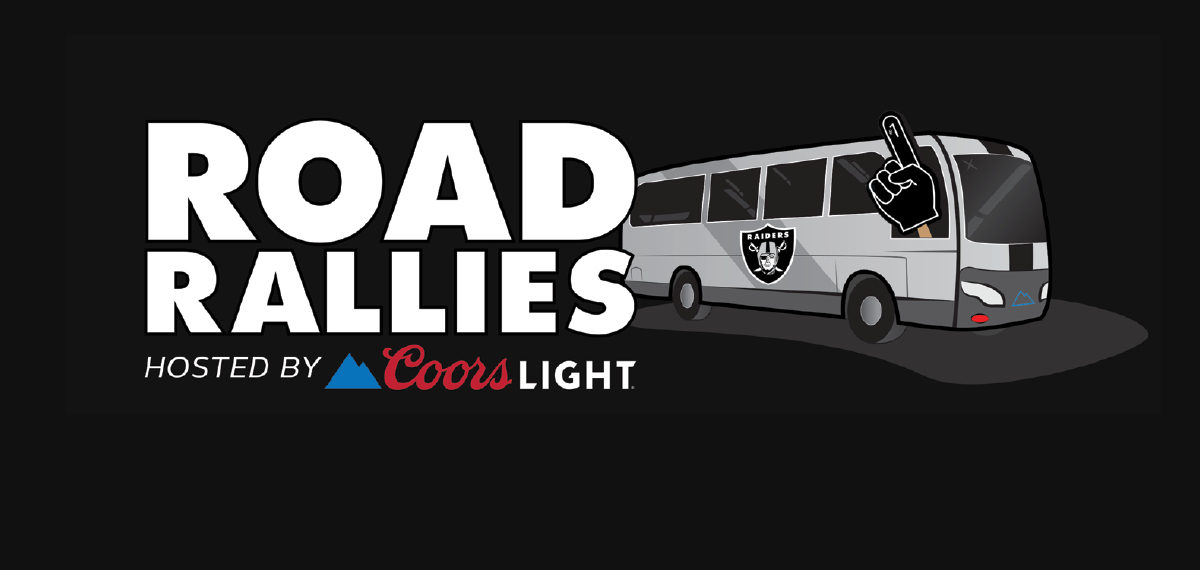 Road Rallies Hosted by Coors Light verbiage with Raiders bus image