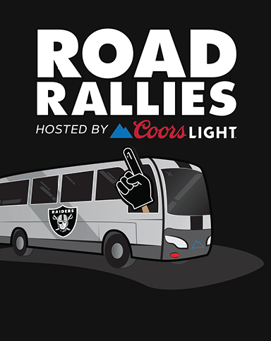 Road Rallies Hosted by Coors Light verbiage with Raiders bus image