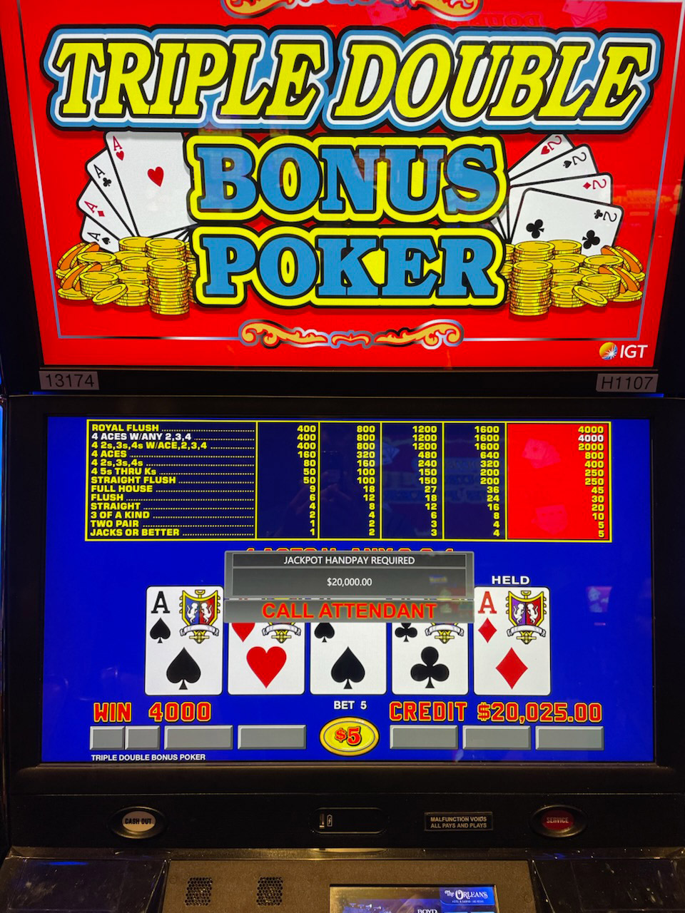 Triple Double Bonus Poker $20,000