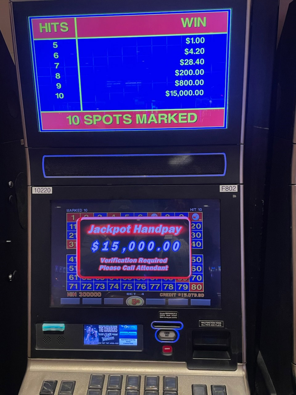 Video Keno $15,000