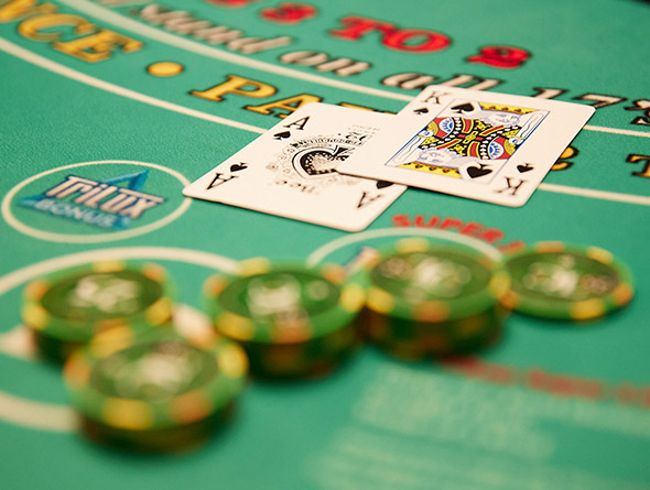 blackjack hand and chips