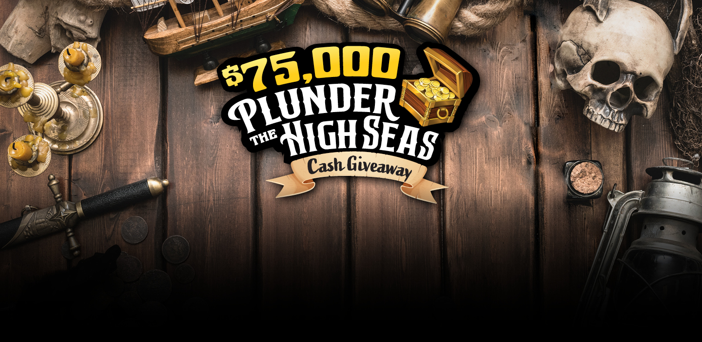 plunder the high seas cash giveaway logo and pirate theme