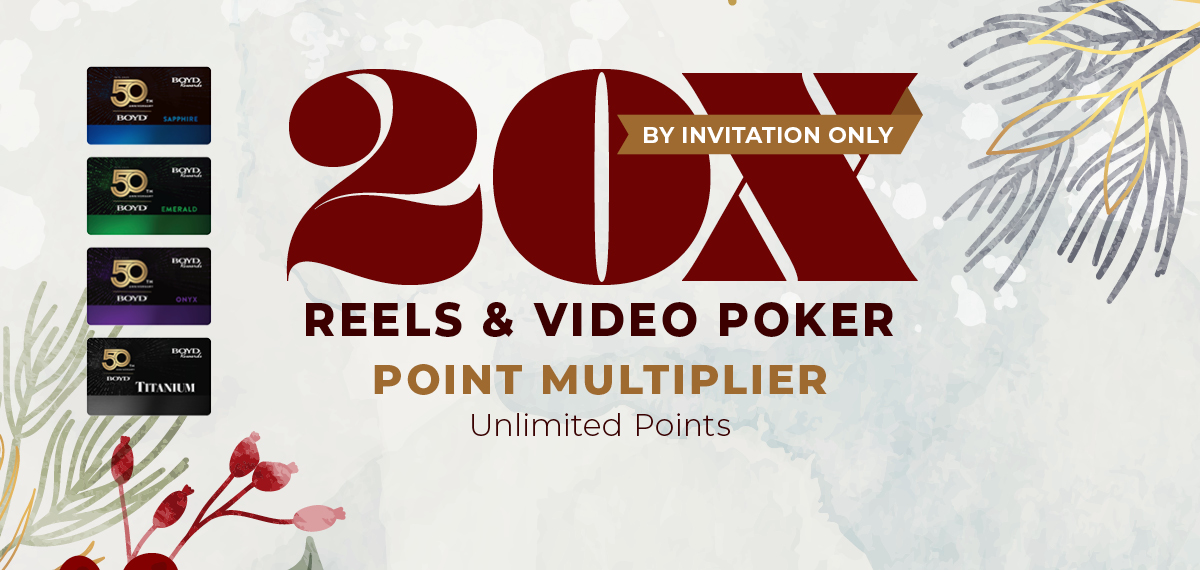 By Invitation Only. 20x Reels & Video Poker Point Multiplier. Unlimited Points