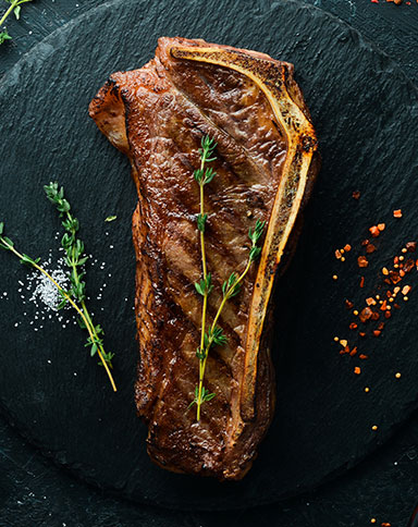 steak with salt and garnish