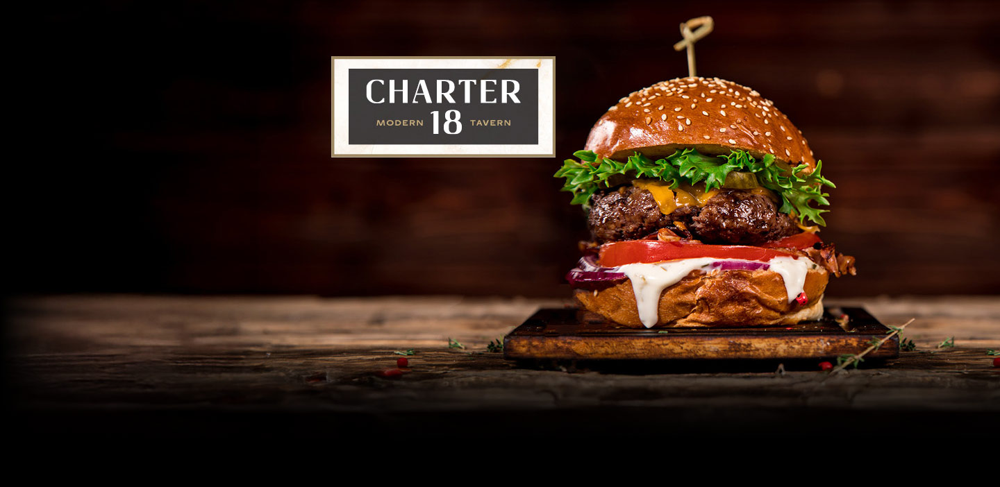 charter 18 modern tavern logo with burger