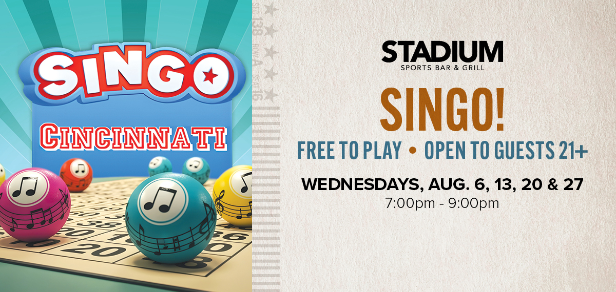 Singo Cincinnati, Stadium Sports Bar & Grill, Free To Play – Open to All Guests 21+! Wednesdays, August 6, 13, 20 & 27, 2025 7:00pm - 9:00pm
