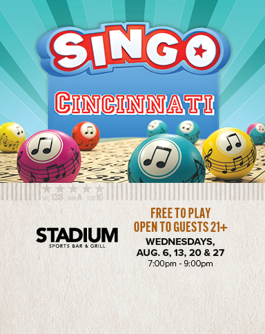 Singo Cincinnati, Stadium Sports Bar & Grill, Free To Play – Open to All Guests 21+! Wednesdays, August 6, 13, 20 & 27, 2025 7:00pm - 9:00pm