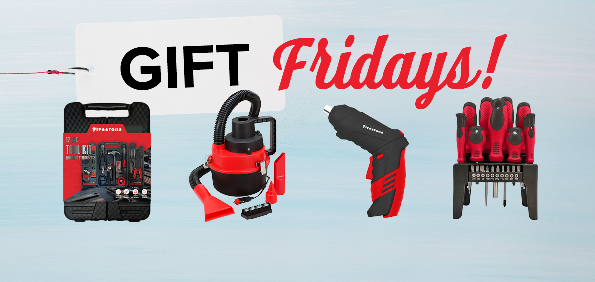 Promo graphic with tools and the text ‘GIFT Fridays!'