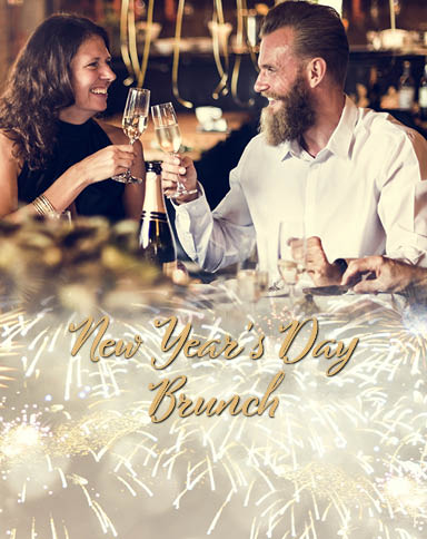 A couple toasting champagne for New Year's Day Brunch