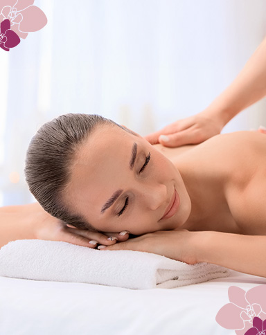 massage with flowers in the corners