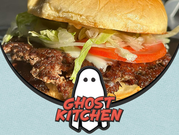 ghost kitchen logo and burger