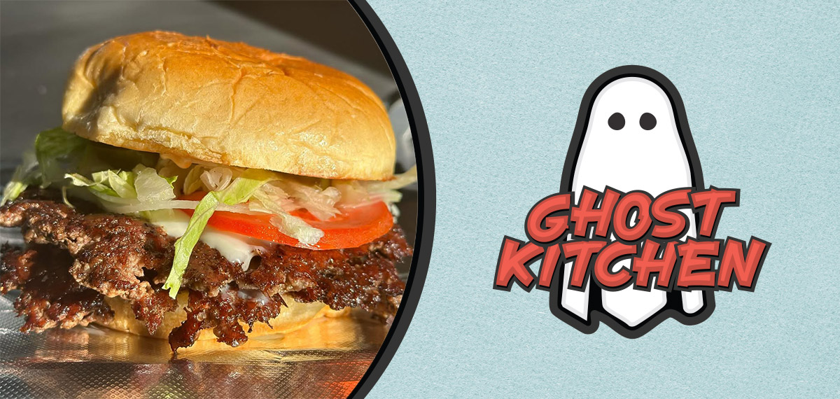 ghost kitchen logo and burger