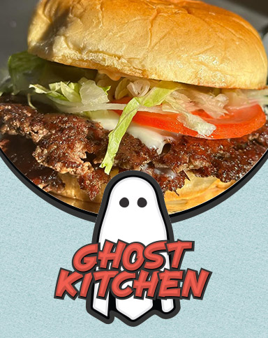 ghost kitchen logo and burger