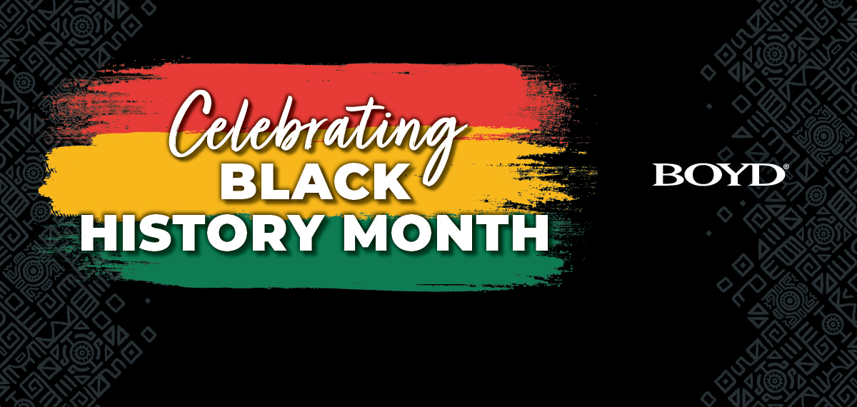 boyd celebrating black history month flag on black background with boyd logo