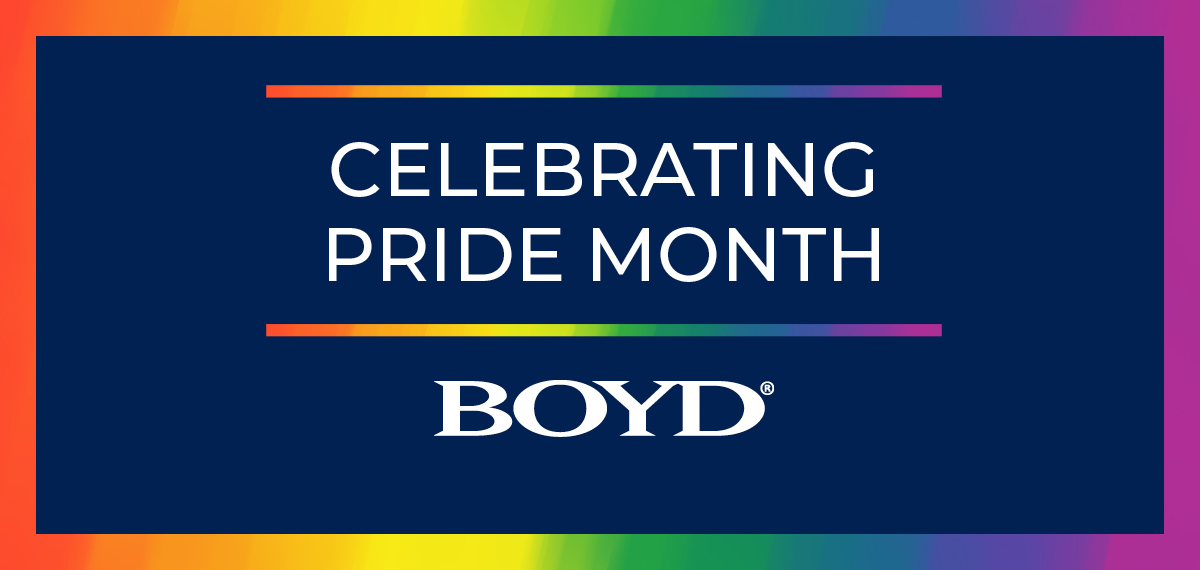 celebrating pride month with boyd logo and rainbow border