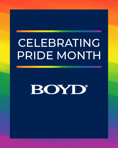 celebrating pride month with boyd logo and rainbow border