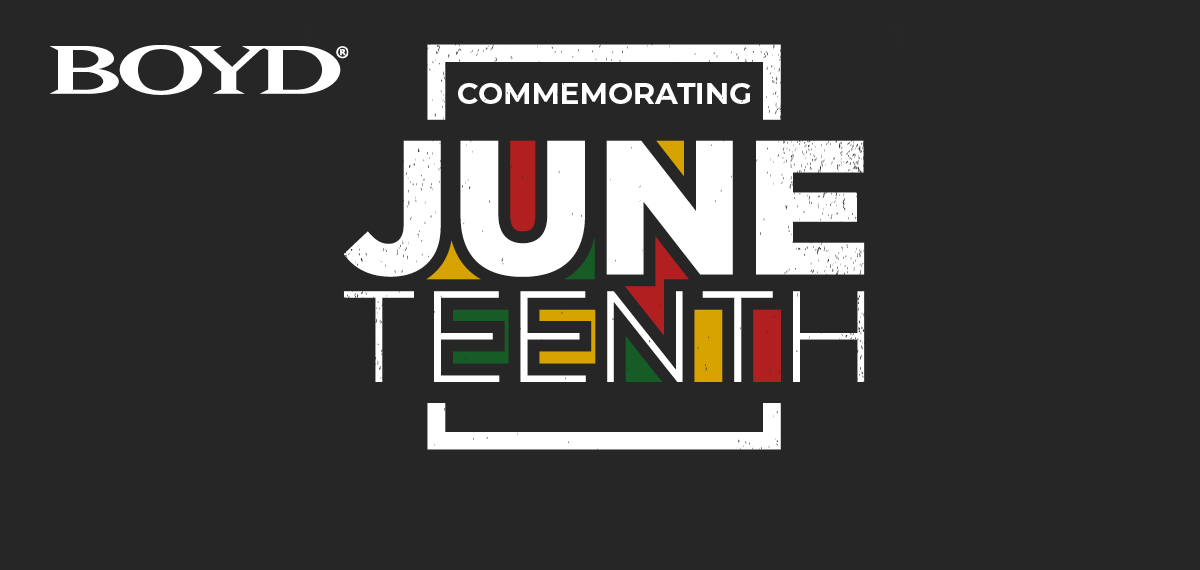 celebrating juneteenth with boyd logo on a black background