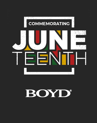 commemorating juneteenth with boyd logo on a black background