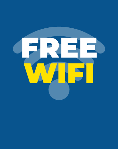 free wifi on a wifi icon on a blue background