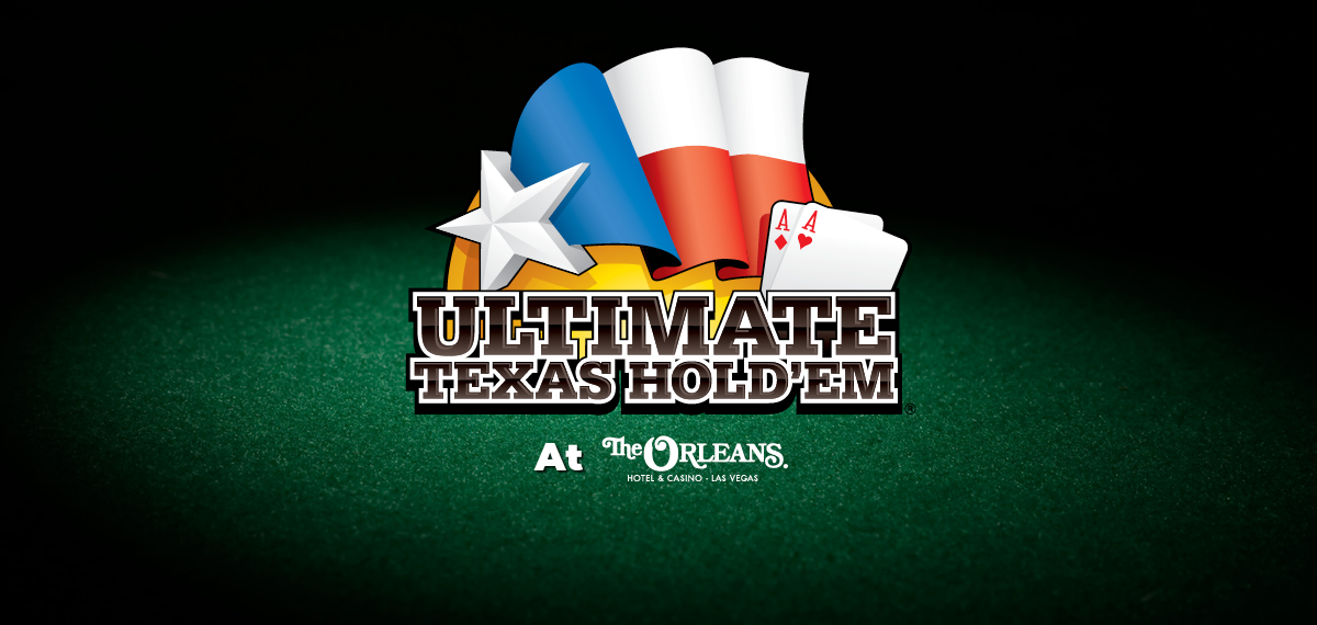 ultimate texas hold'em logo with the orleans logo on green table felt background