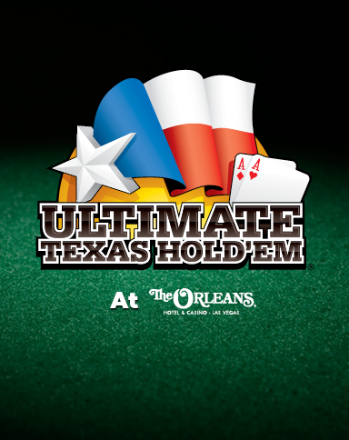 ultimate texas hold'em logo with the orleans logo on green table felt background