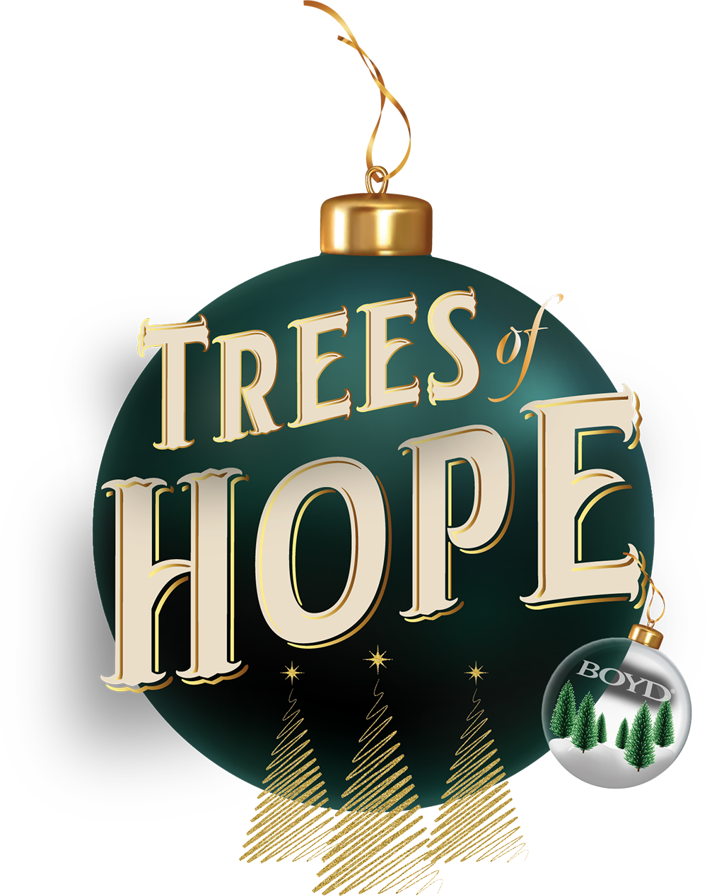trees of hope logo in a green ornament with a Boyd ornament on the side